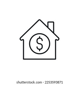 Earn money at home linear icon. Freelance. Remote work. House with a coin. Thin line customizable illustration. Contour symbol. Vector isolated outline drawing. Editable stroke