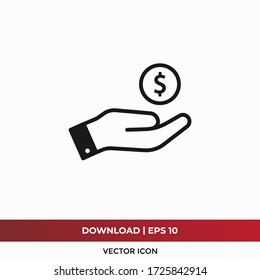 Earn money icon vector. Money in hand sign