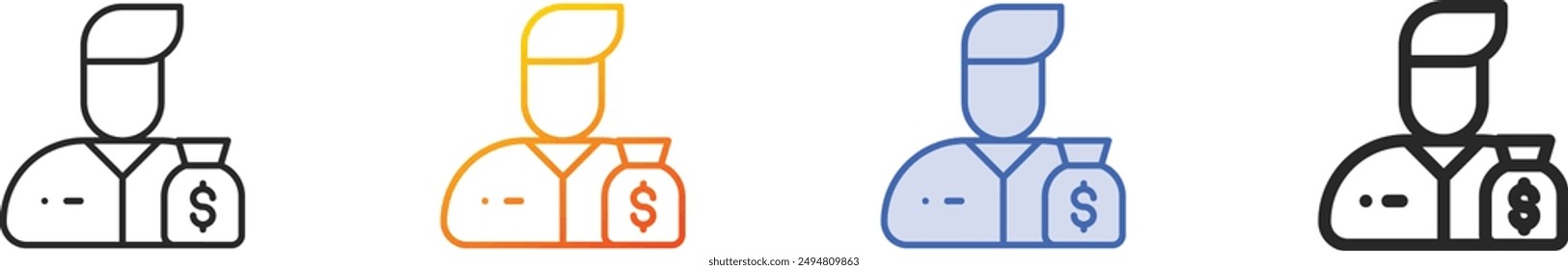 Icono de ganar dinero.Diseño lineal delgado, degradado, trazo azul y estilo audaz aislado sobre fondo blanco
