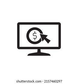 Earn money on internet or computer icon in black flat glyph, filled style isolated on white background