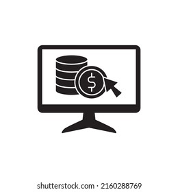 Earn money on internet or computer icon in black flat glyph, filled style isolated on white background