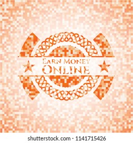 Earn Money Online abstract orange mosaic emblem with background