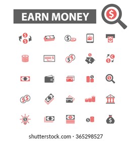 earn money, payment icons, online cash signs vector concept set for infographics, mobile, website, application 
