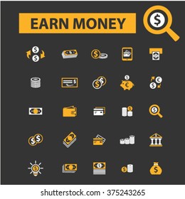 earn money, payment icons, online cash signs vector concept set for infographics, mobile, website, application 
