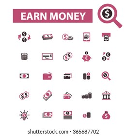 earn money, payment, investment, wealth, insurance, financial security, credit, profit, banking, atm, revenue, cash icons, signs vector concept
