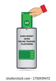 Earn Money Using Online Trading Platforms Vector Illustration.
