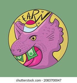 Earn Monster. suitable for stocks trader. vector illustration of dinosaurs with money in his mouth 
