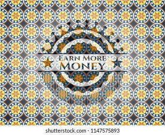 Earn More Money arabic badge background. Arabesque decoration.