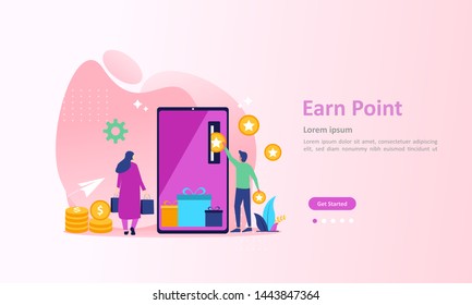 Earn Point concept, Loyalty program and get rewards, Suitable for web landing page, ui, mobile app, banner template. Vector Illustration. 