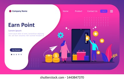 Earn Point concept, Loyalty program and get rewards, Suitable for web landing page, ui, mobile app, banner template. Vector Illustration. 