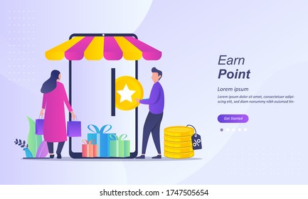 Earn Point Concept, Loyalty Program And Get Rewards, Suitable For Web Landing Page, Ui, Mobile App, Banner Template. Vector Illustration.