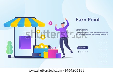 Earn Point concept, Loyalty program and get rewards, Suitable for web landing page, ui, mobile app, banner template. Vector Illustration. 