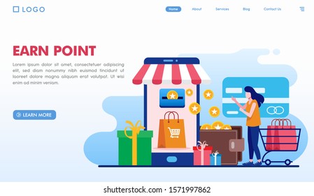 Earn point landing page website illustration vector flat design 