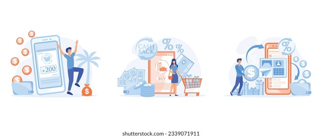 Earn points concept. rejoices in new accrued bonuses, Discount earn point and gift.  financial savings and money refund. set flat vector modern illustration 