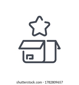 Earn Points and Get Reward line icon. Open Box with Star vector outline sign.