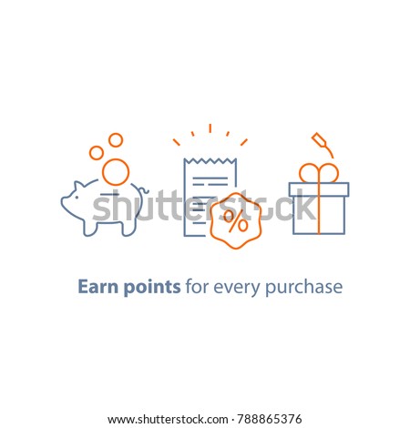 Earn points and get reward, loyalty program, marketing concept, vector line icon, thin stroke illustration
