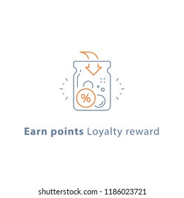 Earn Points, Loyalty Reward Program, Cash Back, Donation Concept, Vector Line Icon, Thin Stroke Illustration