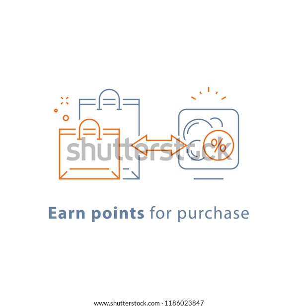 Earn points\
for purchase, loyalty reward program, marketing concept, vector\
line icon, thin stroke\
illustration