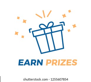 Earn Prizes vector illustration background. Prize gift box about to explode with gifts and surprises with sparkling confetti