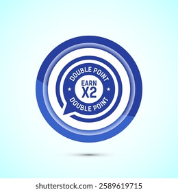 Earn x2 double point icon design illustration. Earn x2 sign symbol for promotion, Blue color button design