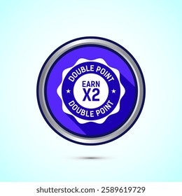 Earn x2 double point icon design illustration. Earn x2 sign symbol for promotion, Blue color shadow button design