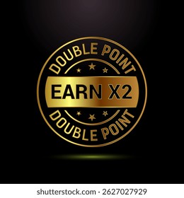 Earn x2 double point icon design illustration. Earn x2 sign symbol in gold color style
