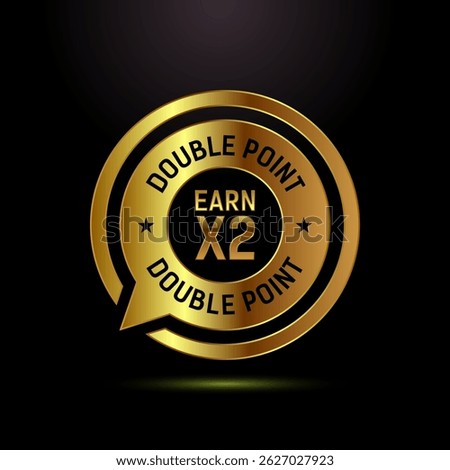 Earn x2 double point icon design illustration. Earn x2 sign symbol in gold color style