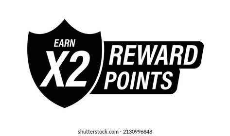 'earn X2 Reward Points' Vector Icon, Double Reward Points Abstract, Black In Color