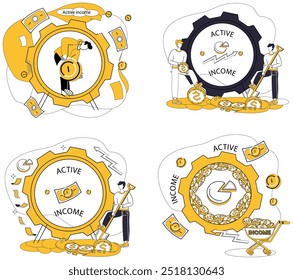 Earned income vector illustration. Banking is reservoir where waters financial stability are stored Investments, like seeds, bear promise bountiful financial harvest Revenue increase, tollbooth