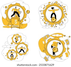 Earned income vector illustration. Business and investment, like dance partners, move in synchronized harmony Money-making is journey embarked upon in quest for financial fulfillment