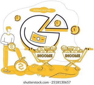 Earned income vector illustration. Economic growth unfolds like tapestry under hands financial architects Earned income and economy, like dance partners, move in synchronized harmony