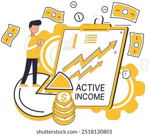 Earned income vector illustration. Property ownership is reservoir stores resources for future opportunities Expense control is compass guiding expedition through terrain income Business