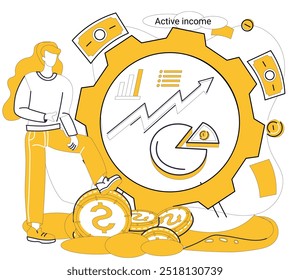 Ilustración vectorial de ingresos. La riqueza se acumula como tesoros reunidos en el viaje potencial de ganancias Una economía rica prospera en la circulación de los ingresos obtenidos a través del crecimiento La prosperidad es descendencia