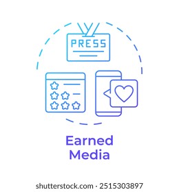 Earned media blue gradient concept icon. Rating service, ppc advertising. Business marketing. Round shape line illustration. Abstract idea. Graphic design. Easy to use in infographic, presentation