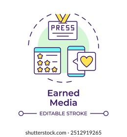 Earned media multi color concept icon. Rating service, ppc advertising. Business marketing. Round shape line illustration. Abstract idea. Graphic design. Easy to use in infographic, presentation