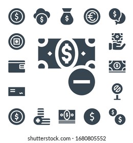 Icon-Set verdienen. 17 gefüllte Ohrensymbole. Inbegriffen sind Münzen, Geld, Geldbeutel, Billfold, Check, Signieren, Fonds, Münzen, Geldbeutel, Symbole der Geldbeutel