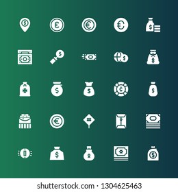 earning icon set. Collection of 25 filled earning icons included Money bag, Money, Coin, Sign, Euro, Coins