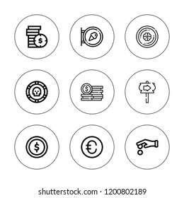 Earning icon set. collection of 9 outline earning icons with coin, coins, euro icons. editable icons.
