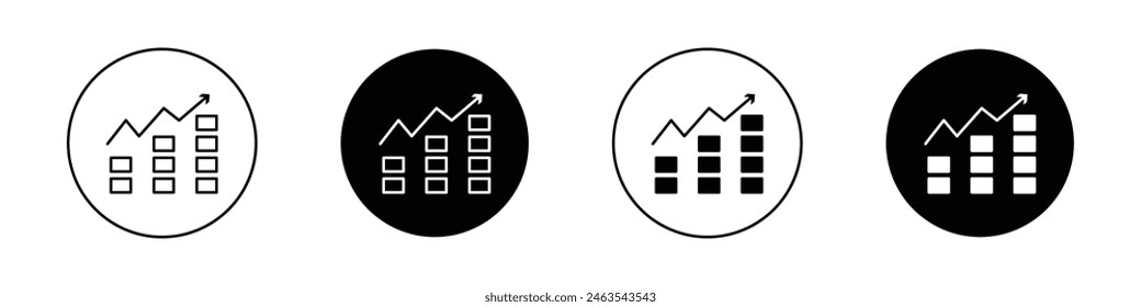 Conjunto de iconos de ganancias. símbolo de aumento del Vector monetario. símbolo de más ingresos y beneficios. icono de crecimiento de ingresos de activos. pictograma de crecimiento de la inversión. símbolo de aumento de inflación en estilo negro relleno y perfilado.