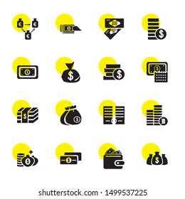 earning icons. Editable 16 earning icons. Included icons such as Money, Coin, Money bag, Coins. earning trendy icons for web.