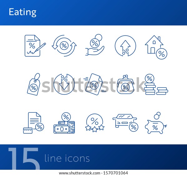 Earning money icon set. Line\
icons collection on white background. Percent, credit, loan.\
Payment concept. Can be used for topics like banking, spending\
money, commerce
