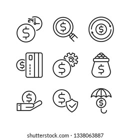 Earning Money Income icons set. Stroke outline style. Vector. Isolate on white background.