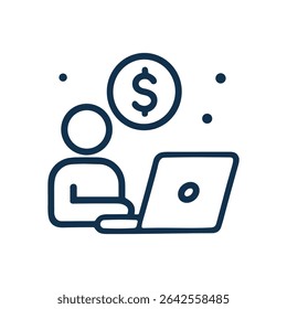 Earning money online through work. Icon symbol illustration