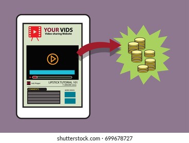 Earning Money from Personal Videos or Vlogs concept. Editable Clip Art.