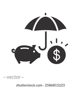 earning money with piggy bank under the umbrella, guarantee financial protect icon vector, flat symbol on white background