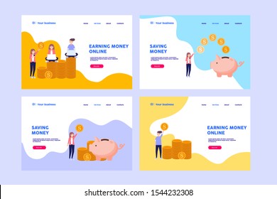 Earning money web page.Flat vector illustration isolated on white background. Can use for web banner, infographics, web page.