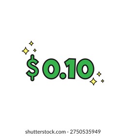 Earning potential shines with green sparkling ten cent dollar sign illustration. Ideal for financerelated designs needing a vibrant and eyecatching element.