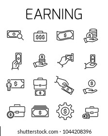 Earning related vector icon set. Well-crafted sign in thin line style with editable stroke. Vector symbols isolated on a white background. Simple pictograms.