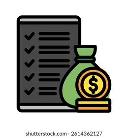 Earning Report mini illustration colored outline icon, use for taxation, economy, business, finance, UI, UX kit, app and web development, digital or print.
