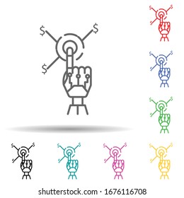 Icono de conjunto multicolor de línea de concepto de robots. Línea delgada simple, contorno de iconos robos para ui y ux, sitio web o aplicación móvil